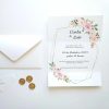 CONVITE 2 DOBRAS Convite de Casamento Floral 2 Dobras com moldura geométrica e selo de lacre dourado Catia Silva Atelier