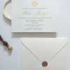 Convite de Casamento Clássico Brilho com papel texturizado e detalhes em dourado Cátia Silva Atelier