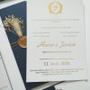 Convite de Casamento Clássico Flores com cinta azul marinho e flores secas Cátia Silva Atelier
