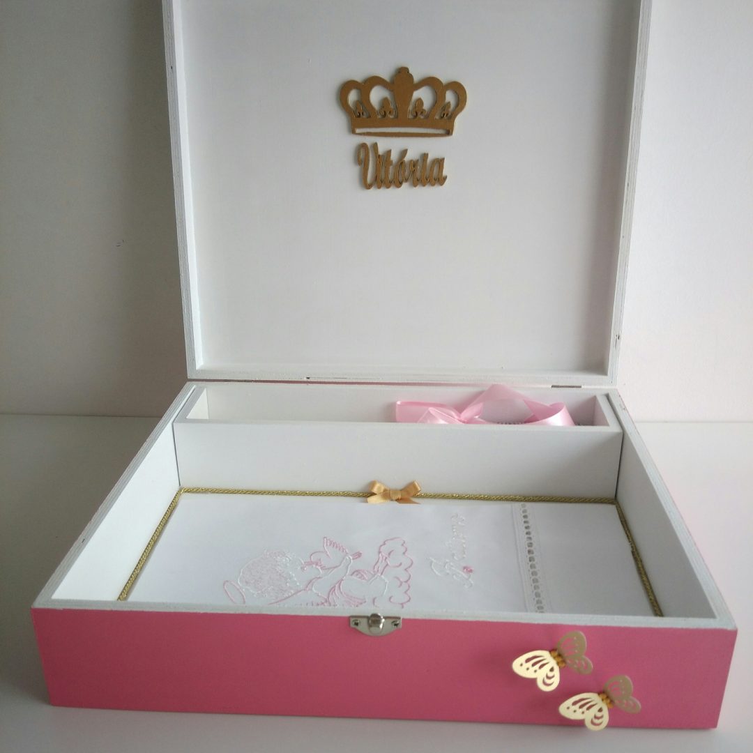 CX CONJUNTO VITÓRIA Conjunto de batismo premium borboletas personalizável com caixa e acessórios Catia Silva Atelier