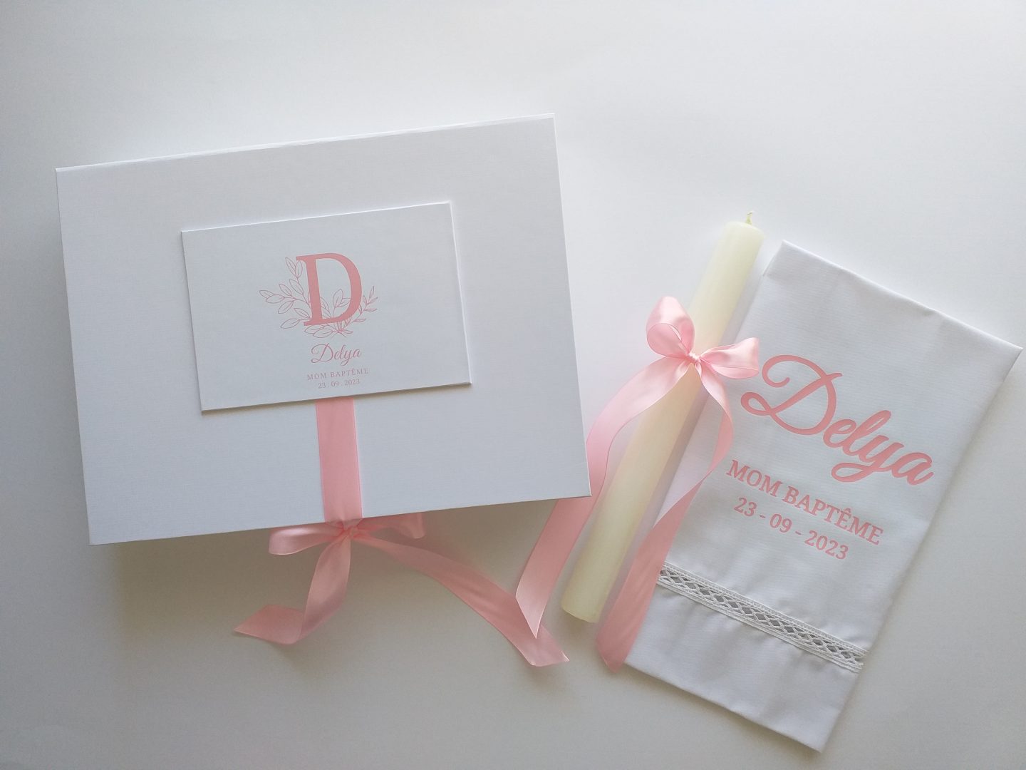 Conjunto de batismo sublime rosa personalizável Catia Silva Atelier
