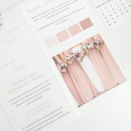 Convite dama de honor rosa com flores em aguarela e manual de estilo interior Cátia Silva Atelier