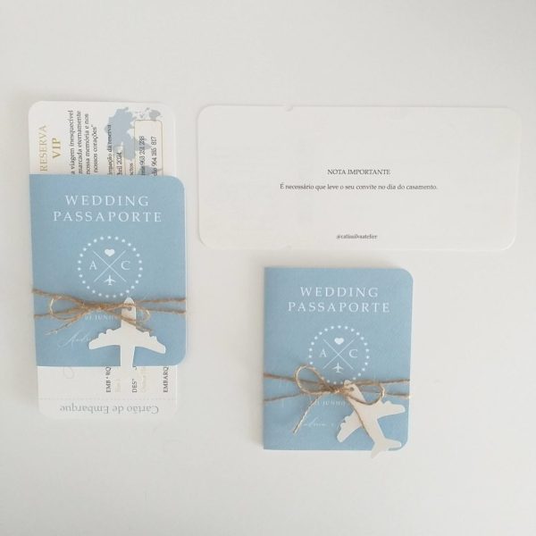 Convite passaporte + bilhete embarque azul
